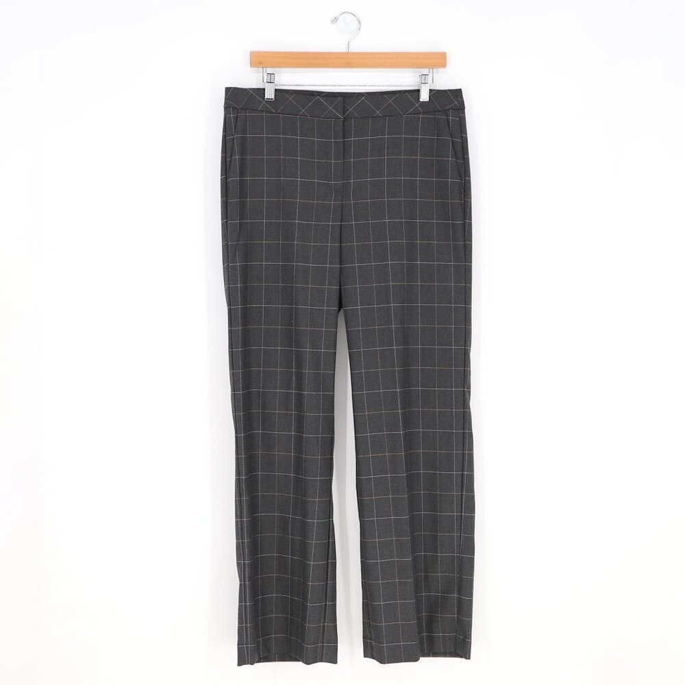 NWT J.JILL Windowpane Straight Leg Pants Dark Charcoal Size 10